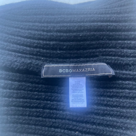 BCBG MaxAzria Black Wool Eye See You Embellished Ribbed Cable Knit Beanie Hat - Picture 5 of 6